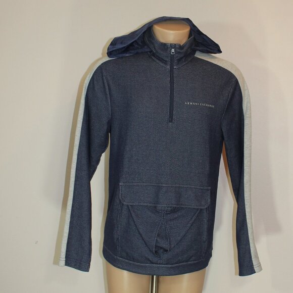 Armani Exchange 1/4" zip dark blue gray  hood pullover Men 's size Large - Picture 1 of 9